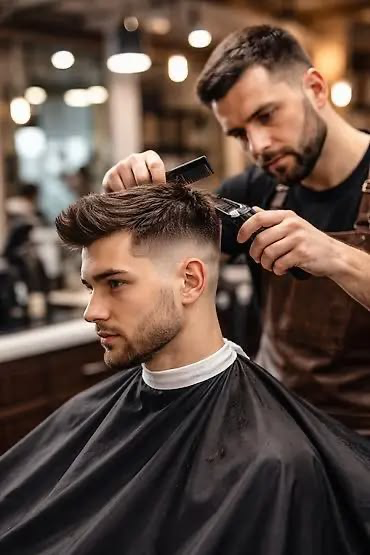 Barber cutting a man's hair